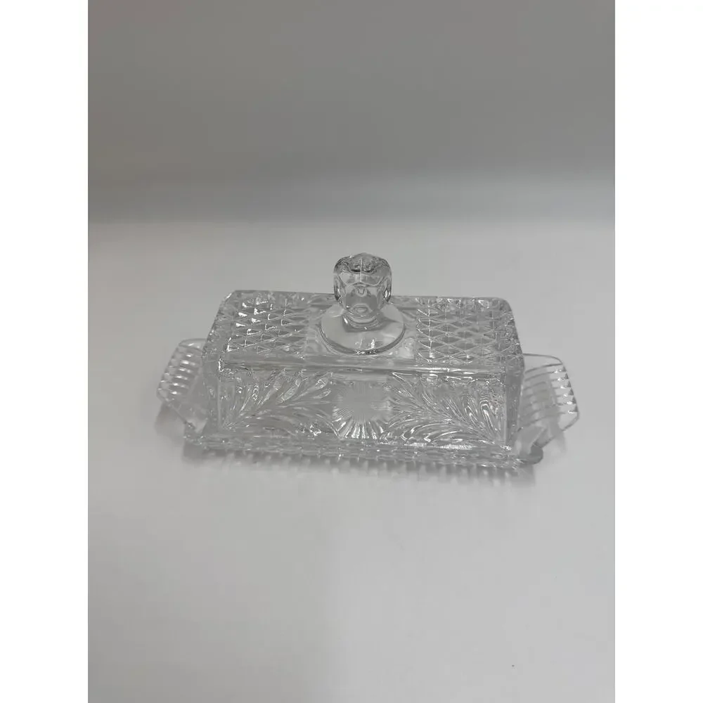 Federal Glass Windsor Style Pressed Glass Butter Dish with Lid Clear Glass